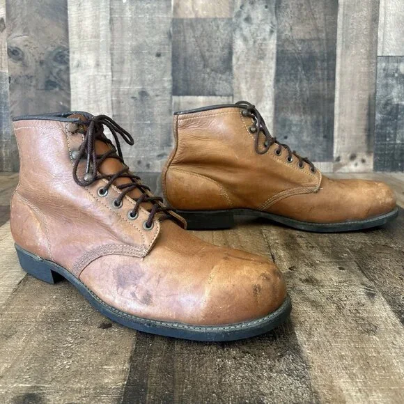 Chippewa Vintage Steel Toe Ankle Brown Work Boots Mens 12